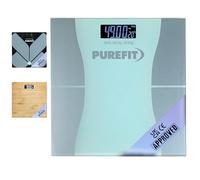 PUREFIT Pèse-personne numérique pour mesurer le poids corporel, ultra mince, haute précision, balance intelligente avec écran LED - Verre trempé - Pèse-personne avec batterie incluse LB/kg/ST Poids