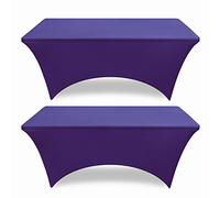 PureFit Spandex Table Covers 8ft Fitted Table Clothes for 8 Foot Rectangle Tables, Elastic Massage Table Cover, Stretch Wrinkle Free Tablecloth for Party, Wedding, Birthday, Banquet, Purple, 2 Pack