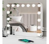 Pureglow Miroir de Maquillage Hollywood avec 15 Ampoules LED Dimmables, Miroir de Maquillage éclairé avec 3 Modes d'éclairage coloré, contrôle Tactile, avec Ports de Sortie USB et Type C