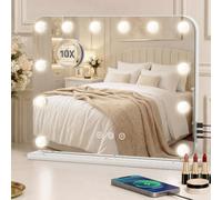 Pureglow Miroir Hollywood LED - Miroir de Maquillage avec 12 Ampoules Dimmables, 3 Modes d’Éclairage, Commande Tactile, Sortie USB/Type-C, Table ou Murale
