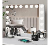 Pureglow Miroir Hollywood LED - Miroir de Maquillage avec 18 Ampoules Dimmables, 3 Modes d’Éclairage, Commande Tactile, Sortie USB/Type-C, Table ou Murale