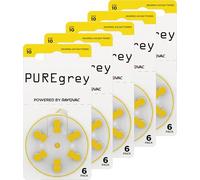 PUREgrey Lot de 30 piles pour appareils auditifs de type 10 - Piles conçues pour une performance maximale - Pack de 5 blisters de 6 piles pour appareils auditifs - Code couleur PR70 jaune 1,45 V