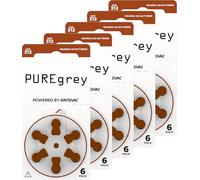 PUREgrey Lot de 30 piles pour appareils auditifs type 312 - Piles conçues pour une performance maximale - Pack de 5 blisters de 6 piles auditives - Code couleur PR41 marron 1,45 V
