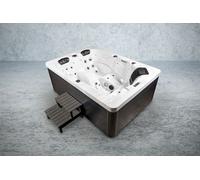 PureHaven American Outdoor Whirlpool 220x156 cm pour 3 personnes avec 77 jets d'eau et 10 jets d'air Couverture thermique LEDs couleur argent sterling/gris