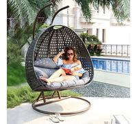 PureHaven Hamac pour 2 Personnes 145x120x202 CM Rattan-Kunststoffgeflecht
