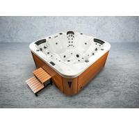 PureHaven Outdoor Spa 215x215 cm pour 5 personnes avec 53 jets de massage Chauffage Lumière colorée et couverture thermique Traitement de l'eau par UV 2 surfaces de repos