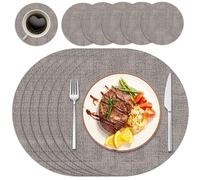 Purejoy Lot de 6 sets de table ronds et dessous de verre en cuir synthétique - Résistants à la chaleur - Lavables et antidérapants - Diamètre : 43 cm - Pour table de cuisine et intérieur (gris clair)