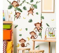 Purekay Stickers Muraux Animaux Forêt Singe Autocollant Mural Vigne Vertes Décoration Murale Chambre Enfants Bébé Pépinière Salon