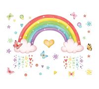 Purekay Stickers Muraux Arc en Ciel Autocollant Mural Papillons Nuage Étoile Décoration Murale pour Chambre Fille Bébé Pépinière