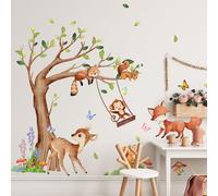 Purekay Stickers Muraux Enfants Arbre Animaux Ratons Laveurs Écureuils Cerfs Bebe Garcon Fille Plante Autocollant Mural Fleurs Papillon Deco Murale pour Chambre Bebe Mur Salon Décoration