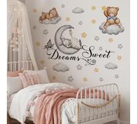 Purekay Stickers Muraux Enfants Lapin Endormis Autocollant Mural Animaux Lune Nuages Étoile Décoration Murale Chambre Enfants Bébé Pépinière Salon