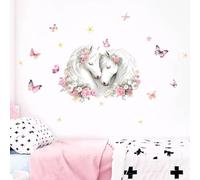 Purekay Stickers Muraux Fille Tête de Cheval Autocollant Chevaux Fleur Papillon Décoration Murale Convient pour la D'autocollant Mural de Chambre de Filles de Garçons Décoration Murale Salon Mur