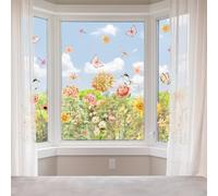 Purekay Stickers Muraux Fleurs Boho Autocollant Mural Fleur Sauvage Papillon Décoration Murale Filles Chambre Salon Bureau Cuisine