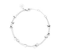 Purelei Alohi Heart Bracelet pour femme en argent clair, bracelet double rangée en acier inoxydable plaqué argent, bracelet en forme de cœur, réglable de 16 à 19 cm