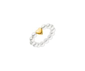 Purelei Anxiety Fidget Bague élastique avec perles en forme de cœur en acier inoxydable et perles de coquillage Taille S/M/L Plaqué or 18 carats Bijou fait main, S, Acier inoxydable, Aucune pierre