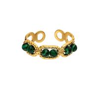 Purelei Bague Green Harmony avec perles en pierre verte, bague réglable en acier inoxydable, étanche, bague tendance taille 50-56, or, argent ou or rose, Personnalisable, Acier inoxydable, Pas de