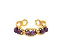 Purelei Bague réglable en acier inoxydable avec pierres naturelles violettes résistantes à l'eau Doré Taille 50-56, Acier inoxydable, Pas de pierre précieuse