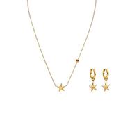 Purelei® Beach Star Parure collier et boucles d'oreilles en filigrane avec pendentif étoile de mer et pierre de corail en acier inoxydable plaqué or 18 carats, 40/45 cm, Acier inoxydable, Agate