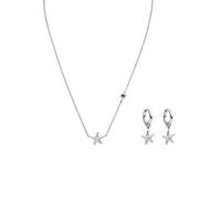 Purelei® Beach Star Parure collier et boucles d'oreilles en filigrane avec pendentif étoile de mer et pierre de corail en acier inoxydable plaqué or 18 carats, 40/45 cm, Acier inoxydable, Agate
