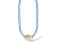 Purelei Blue Lagoon Collier pour femme avec perles de verre et pendentif coquillage, chaîne de perles en acier inoxydable plaqué or, collier réglable de 35 à 45 cm, bijou d'été, chaîne à superposer