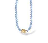 Purelei Blue Lagoon Collier pour femme avec perles de verre et pendentif coquillage, collier de perles en acier inoxydable plaqué or, collier réglable de 35 à 45 cm, bijoux d'été, bijoux cadeau, Eine