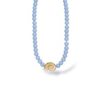 Purelei Blue Lagoon Collier pour femme avec perles de verre et pendentif coquillage, collier de perles en acier inoxydable plaqué or, collier réglable de 35 à 45 cm, bijoux d'été, bijoux cadeau, Eine