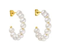 PURELEI Boucles d’oreilles créoles femme, acier inoxydable or argent, étanches, perles véritables, hypoallergéniques, petits anneaux 22 mm, bijou tendance élégant cadeau