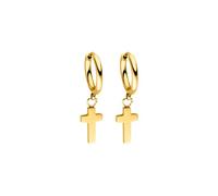 Purelei Boucles d’oreilles Cross Creole (Or), boucles d’oreilles femme fantaisie en acier inoxydable plaqué or, résistantes à l’eau avec pendentifs croix (Or)