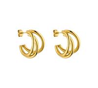 PURELEI Boucles d’oreilles femme créoles 3 anneaux acier inoxydable, résistantes à l’eau, hypoallergéniques, élégantes dorées, 20mm, sans nickel pour tous styles