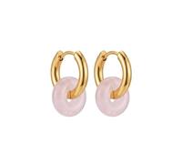 Purelei Boucles d'oreilles créoles avec pendentif quartz rose plaqué or 14 | Pendentif amovible, diamètre intérieur de 10 mm, pierre naturelle, poids de 3,78 g, amour et harmonie