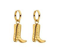 Purelei Boucles d'oreilles créoles étanches avec pendentif bateau de cowboy en acier inoxydable plaqué or 14 carats, argent et plaqué or rose 18 carats