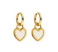 Purelei Boucles d'oreilles créoles Heart Charm en acier inoxydable avec pendentif en forme de cœur des deux côtés en blanc et noir - Imperméables - Design intemporel - Or, argent ou or rose, Normale