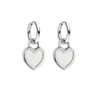 Purelei Boucles d'oreilles créoles Heart Charm en acier inoxydable avec pendentif en forme de cœur des deux côtés en blanc et noir - Imperméables - Design intemporel - Or, argent ou or rose, Normale