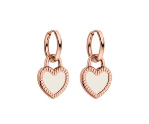 Purelei Boucles d'oreilles créoles Heart Charm en acier inoxydable avec pendentif en forme de cœur des deux côtés en blanc et noir - Imperméables - Design intemporel - Or, argent ou or rose, Normale