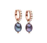 Purelei® Boucles d'oreilles créoles Pearly pour femme - En acier inoxydable plaqué or 18 carats / rose / argent - Avec perles Keshi scintillantes et perles de verre - Boucles d'oreilles Ø 15 mm