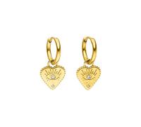 Purelei Boucles d'oreilles Heart Eye - Imperméables - Petites créoles avec pendentif en forme de cœur et zircone scintillante - Acier inoxydable et plaqué or 18 carats - Symbole d'amour, d'intuition