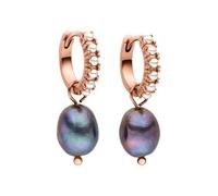 Purelei® Boucles d'oreilles créoles Pearly pour femme - En acier inoxydable plaqué or 18 carats / rose / argent - Avec perles Keshi scintillantes et perles de verre - Boucles d'oreilles Ø 15 mm