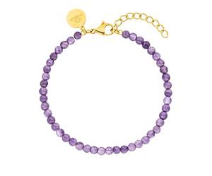 Purelei Bracelet Femme Améthyste Véritable, Acier Inoxydable Doré 18k, Longueur Réglable 16-19cm, Pierre Naturelle, Résistant à l'Eau, Idéal Cadeau Bijoux Élégant