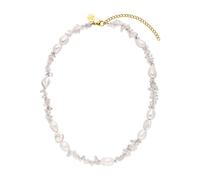 Purelei® - Chaîne Crystal Wave avec perles Keshi et cristaux de roche - Plaqué or 18 carats, réglable, chic d'été et clarté spirituelle, Länge: 40-45 cm, Acier inoxydable, Ormeau
