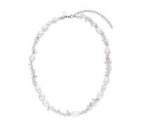 Purelei® - Chaîne Crystal Wave avec perles Keshi et cristaux de roche - Plaqué or 18 carats, réglable, chic d'été et clarté spirituelle, Länge: 40-45 cm, Acier inoxydable, Ormeau