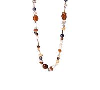 Purelei® Chaîne Hawaiian Sunset - avec agate rouge, citrine, jaspe et perles d'eau douce - Acier inoxydable plaqué or 18 ct - Chaîne pour femme 40-45 cm - Déclaration colorée dans un look coucher de