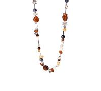 Purelei Collier femme pierres naturelles couleur coucher de soleil - Agate rouge, citrine, jaspe, perles d’eau douce - acier inoxydable plaqué or 18 carats, longueur réglable 40-45cm