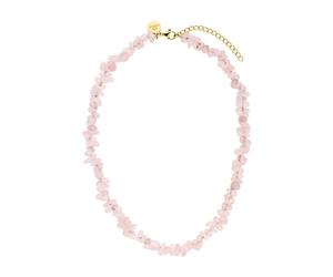 Purelei Collier femme quartz rose naturel - Collier réglable 35-40 cm, acier inoxydable plaqué or 18 carats, bijou élégant anti-stress, pierre véritable pour énergie et amour