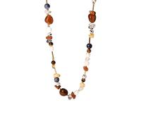Purelei® Collier hawaïen Sunset - Agate rouge, citrine, jaspe et perles d'eau douce - Acier inoxydable plaqué or 18 carats - Collier pour femme 40-45 cm - Déclaration colorée au look coucher de soleil