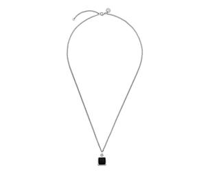 Purelei Collier Homme Acier Inoxydable Argent Imperméable - Chaîne Réglable 55-60cm avec Pendentif Carré Pierre Onyx Noire, Résistant Cadeau Élégant Accessoire Mode Masculin