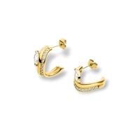 Purelei Créoles ouvertes élégantes avec pierre de zircone blanche - Acier inoxydable (doré 14K/Argent/Or rose 18K plaqué) - Look moderne superposé, 20 mm de diamètre, boucles d'oreilles de haute