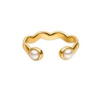 Purelei Dewdrop Bague - Bague réglable avec perles de coquillage - Acier inoxydable plaqué or 18 carats / argent / or rose - Taille 50-60 - Bague élégante pour femme, Personnalisable, Acier inoxydable