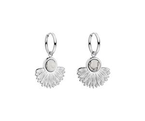Purelei Eldorado Créoles imperméables avec pendentif en forme d'éventail solaire et pierre précieuse en acier inoxydable plaqué or 14 carats, argent et plaqué or rose 18 carats, Normale, Acier