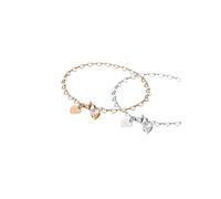 Purelei Endless Love Lot de 2 bracelets réglables en acier inoxydable avec maillons en forme de cœur et zircons cubiques 19 cm Doré/argenté/or rose, 19 cm, Acier inoxydable, Agate