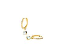 Purelei Felice Bluemarine Boucles d'oreilles créoles avec zircons blancs et pendentif aigue-marine en acier inoxydable plaqué or 14 carats, accent de couleur élégant avec légèreté maritime, Normale